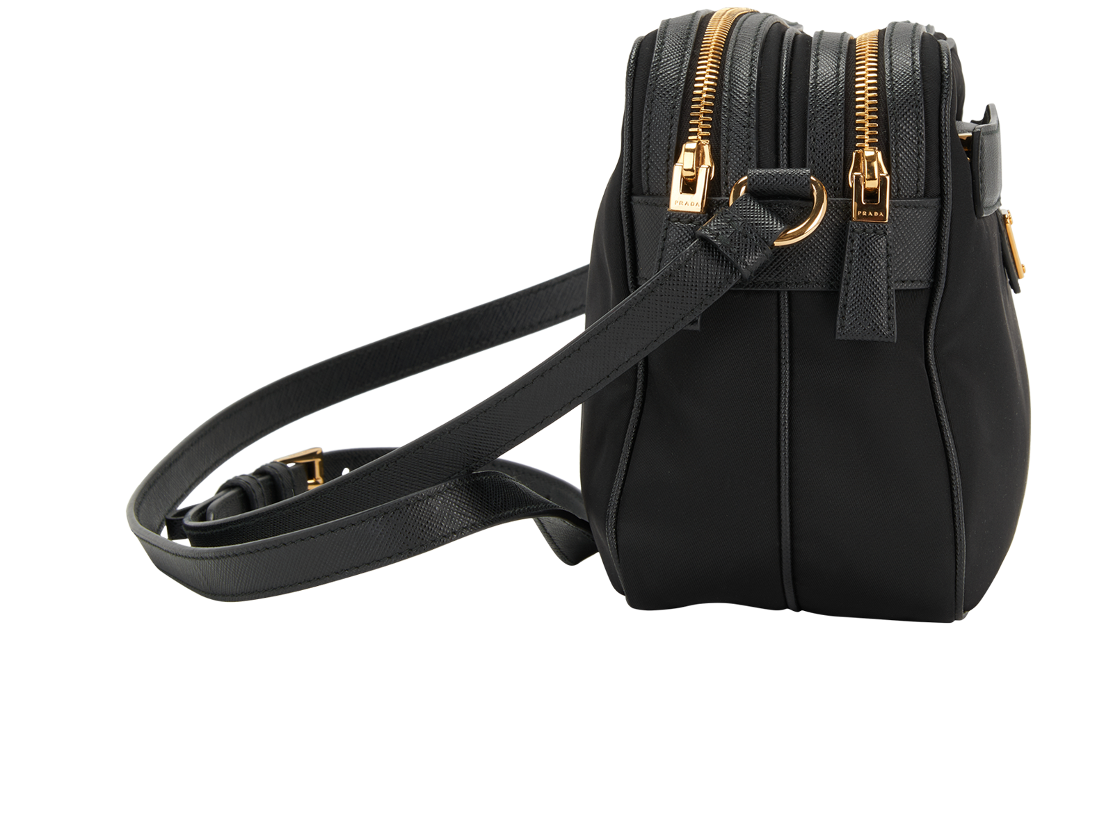 Logo-Plaque Double-Zip Crossbody, &pound;420, Handbags, Black, Nylon, Side view